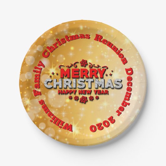 名前の年を追加するMerry Christmas 20xx 7" ペーパープレート (正面)