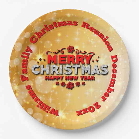 名前の年を追加するMerry Christmas 9" ペーパープレート (正面)