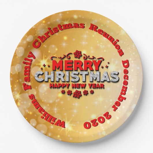 名前の年を追加するMerry Christmas 9" ペーパープレート (正面)