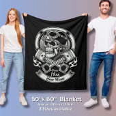名前の年を追加ヴィンテージバイクもしくは自転車に乗る人スカル交差ピストン フリースブランケット