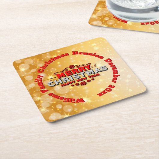名前の年を追加Merry Christmasに一致 スクエアペーパーコースター (アングル)