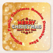 名前の年を追加Merry Christmasに一致 スクエアペーパーコースター (正面)