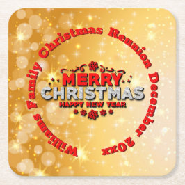 名前の年を追加Merry Christmasに一致 スクエアペーパーコースター