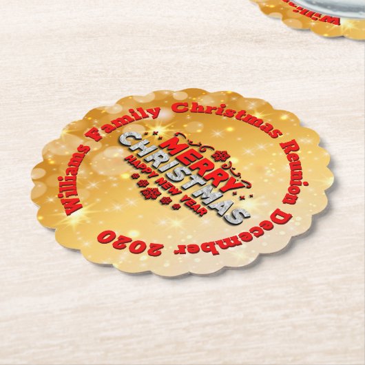 名前の年を追加Merry Christmasに一致 ペーパーコースター (アングル)