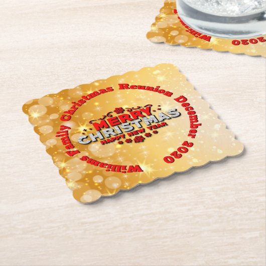 名前の年を追加Merry Christmasに一致 ペーパーコースター (アングル)