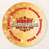名前の年を追加Merry Christmasに一致 ラウンドペーパーコースター (正面)