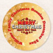 名前の年を追加Merry Christmasに一致 ラウンドペーパーコースター (正面)