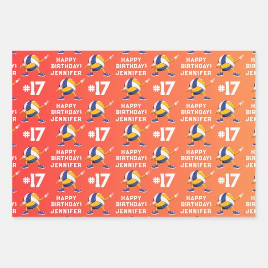 名前の年齢または番号スポーツテーマダビングバレーボール ラッピングペーパーシート (正面2)