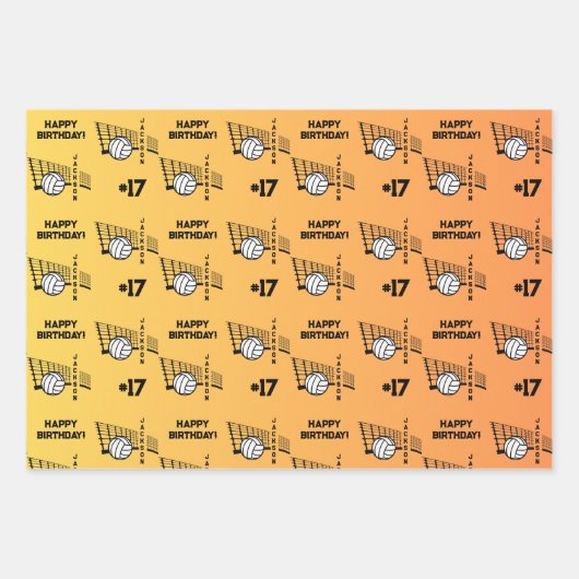 名前の年齢または番号スポーツテーマバレーボール ラッピングペーパーシート (正面3)