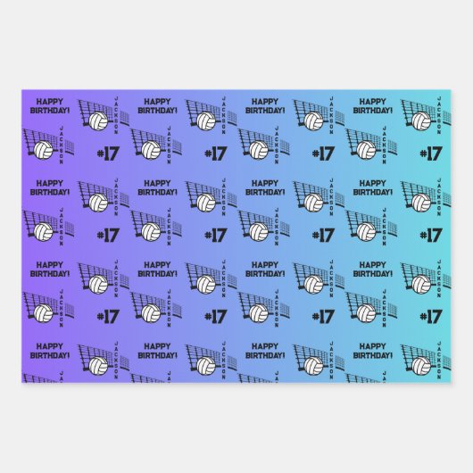 名前の年齢または番号スポーツテーマバレーボール ラッピングペーパーシート (正面)