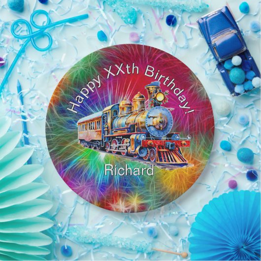 名前の年齢、蒸気列車の誕生日パーティーを追加 ペーパープレート (パーティー)
