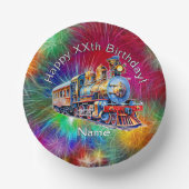 名前の年齢、蒸気列車の誕生日パーティーを追加 ペーパーボウル (正面)