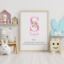 名前の意味モノグラム水彩花 ポスター