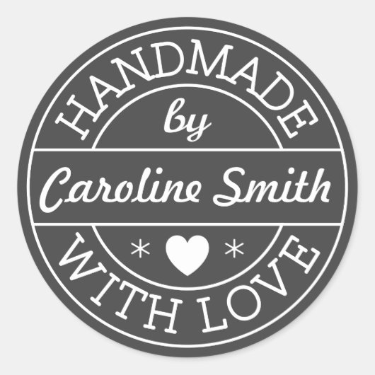 名前の愛で手作りパーソナライズされた、ダークグレー ラウンドシール (正面)