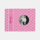 名前の愛らしい子ヒツジのピンクのクローバー フリースブランケット (正面(横))