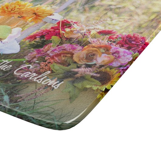 名前の感謝の秋の野生の花小さなガラス カッティングボード (角)