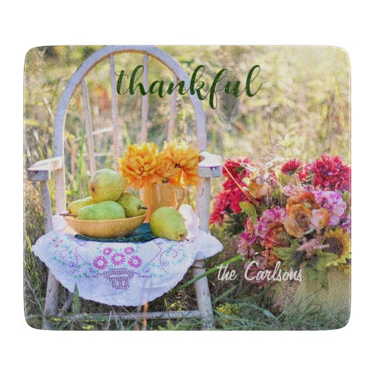 名前の感謝の秋の野生の花小さなガラス カッティングボード (正面)