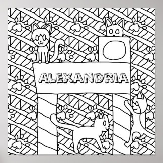 名前の挿入Catカラーリングページ ポスター