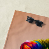 名前の文字を追加カラフル絵を描、茶色のライオンをドリップ ビーチタオル (インサイチュ)