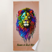 名前の文字を追加カラフル絵を描、茶色のライオンをドリップ ビーチタオル (正面)