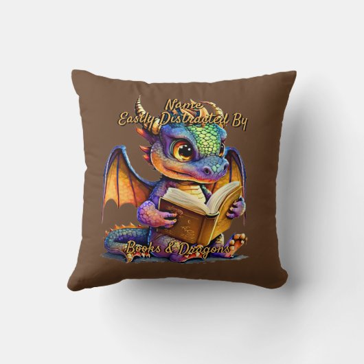 名前の文字を追加、書籍のドラゴンによって簡単に気を散らす クッション (裏面)
