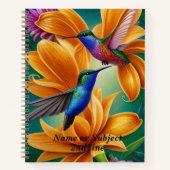 名前の文字、オレンジ色の花をハミングする鳥を追加 ノートブック (正面)