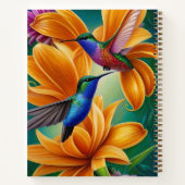 名前の文字、オレンジ色の花をハミングする鳥を追加 ノートブック (裏面)