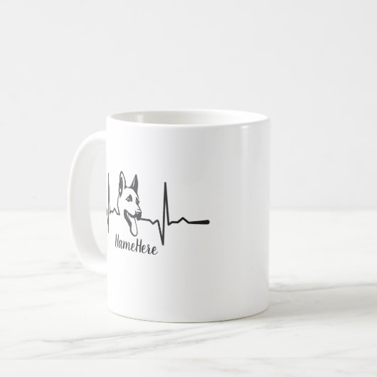 名前の文字、コーヒー上のドイツの羊飼いのハートビートを追加 コーヒーマグカップ (正面左)