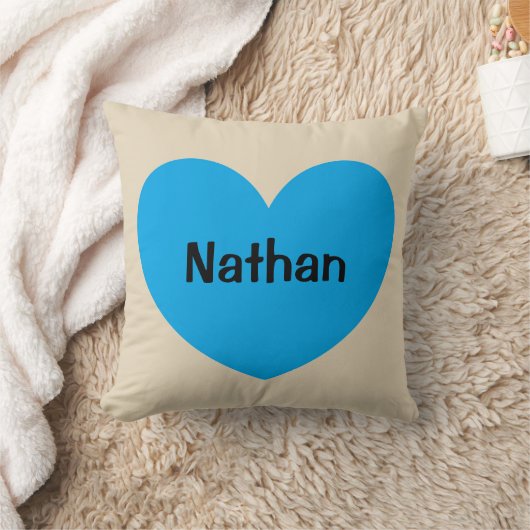 名前の新生児の男の子のパーソナライズで青いハート クッション (ブランケット)