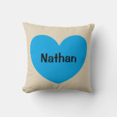 名前の新生児の男の子のパーソナライズで青いハート クッション (正面)