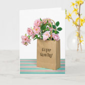 名前の日にピンクのバラ カード (黄色い花)