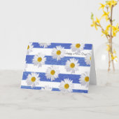 名前の日の白いデイジーオンストライプ カード (黄色い花)