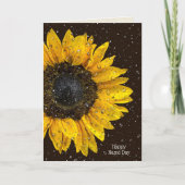 名前の日の雨粒のある黄色のひまわり カード (正面)