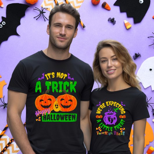 名前の日付カップルのハロウィーン妊娠の発表 Tシャツ