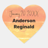 名前の日付サマー素朴イエローピーチ結婚ズ ハートシール (正面)