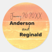 名前の日付サマー素朴イエローピーチ結婚ズ ラウンドシール (正面)
