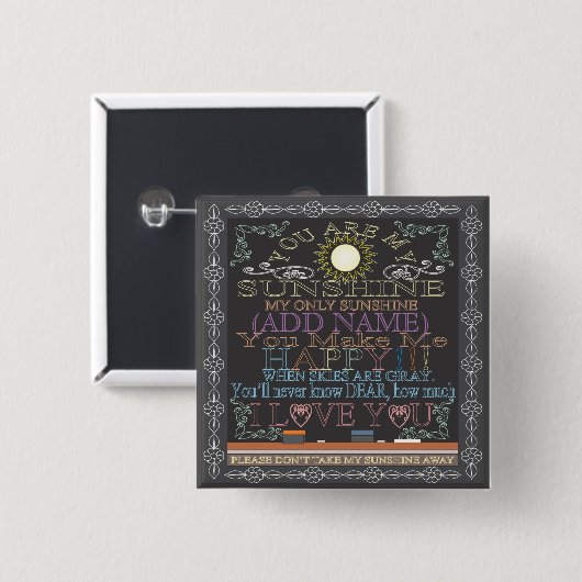 名前の日光のヴィンテージの黒板を加えて下さい 缶バッジ (正面&裏面)