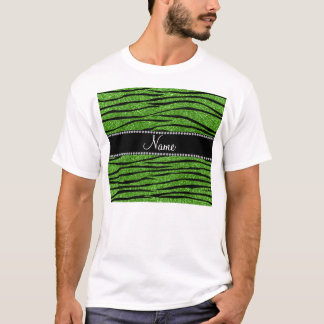 名前の明るい緑のグリッターゼブラをカスタマイズストライプする Tシャツ
