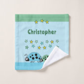 名前の星ladybugs緑の青い子供を追加 ウォッシュタオル (ウォッシュタオル)