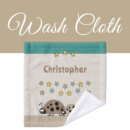 名前の星ladybugs茶色のターコイズ子供を追加 ウォッシュタオル