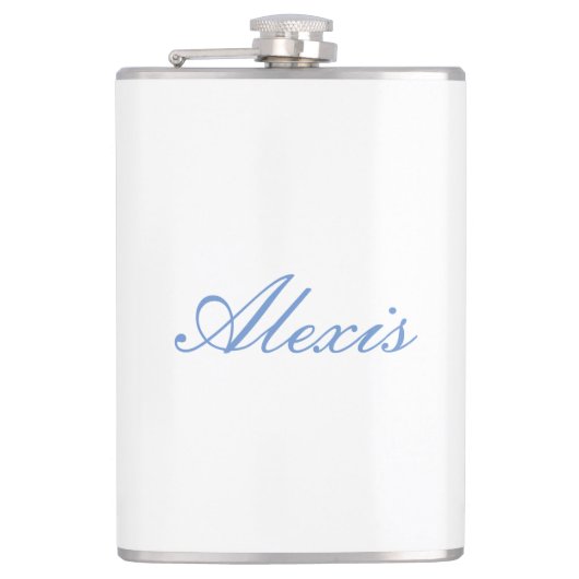 名前の書き文字プレーンシンプルホワイトブルー フラスク (正面)
