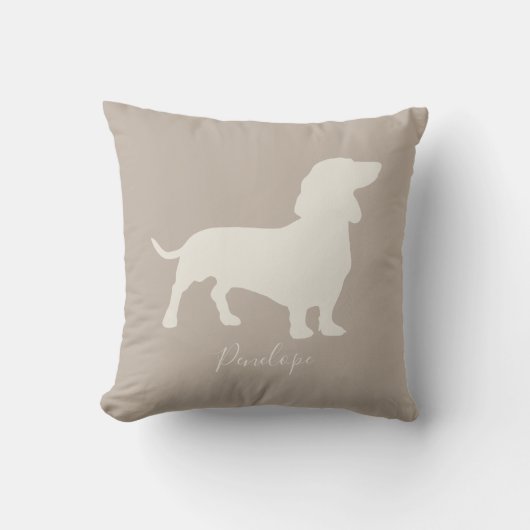 名前の最小主義のダックスフントのシルエット クッション (正面)