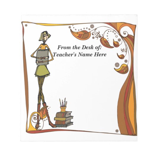 名前の机からの様式化されたレトロ先生 ノートパッド (正面)