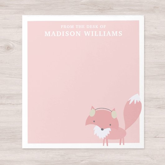 名前の机からピンクウィンターキツネ ノートパッド