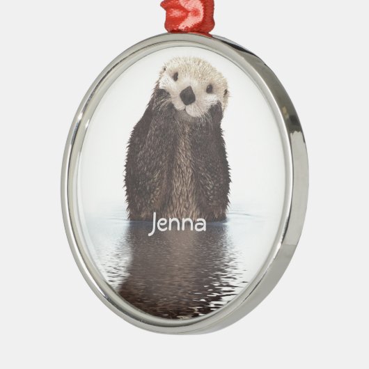 名前の水のかわいい毛皮で覆われたカワウソ メタルオーナメント (左)