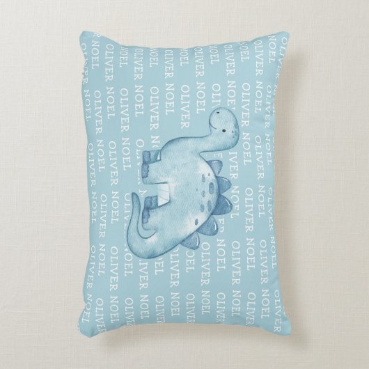 名前の水彩付きかわいい赤ちゃん青の恐竜 アクセントクッション (正面(垂直))