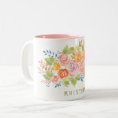 名前の水彩画のバラのリース ツートーンマグカップ (正面左)