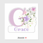 名前の猶予プラスイニシャルとフローラデザイン シール (シート)