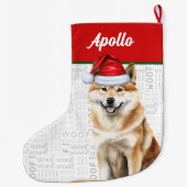 名前の由来を知るクリスマス秋田ドッグ ラージクリスマスストッキング (裏面)
