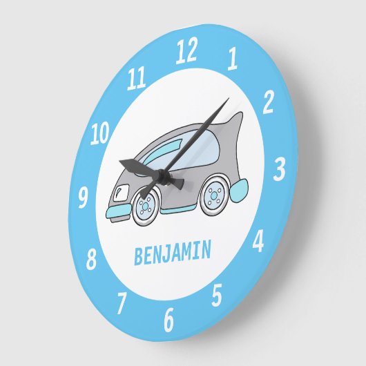 名前の男の子のためのかわいいレースカーの柱時計 ラージ壁時計 (傾斜)